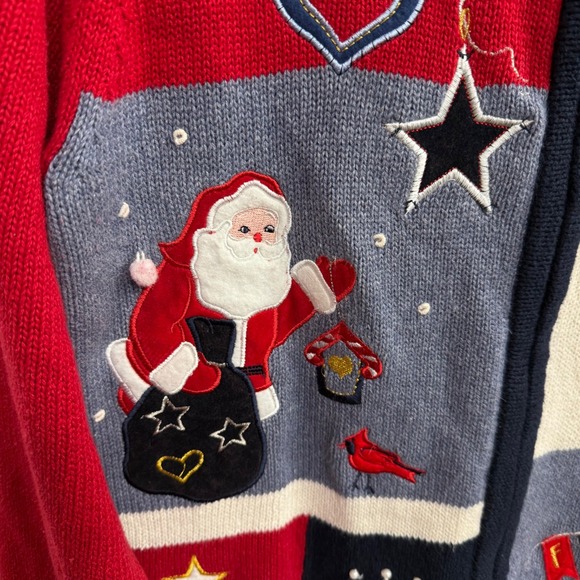 White Stag Embroidered Christmas Sweater Womens Large 12/14 Red Novelty Holiday - Picture 8 of 13